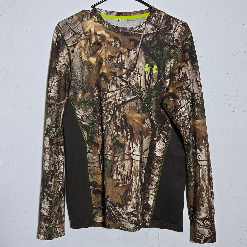 Under Armour Mens HeatGear Scent Control Realtree Camo Long Sleeve Shirt Medium